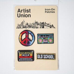 4 Artist Union Iron On Patches Peace Sign Cassette Tape Boom Box Old School